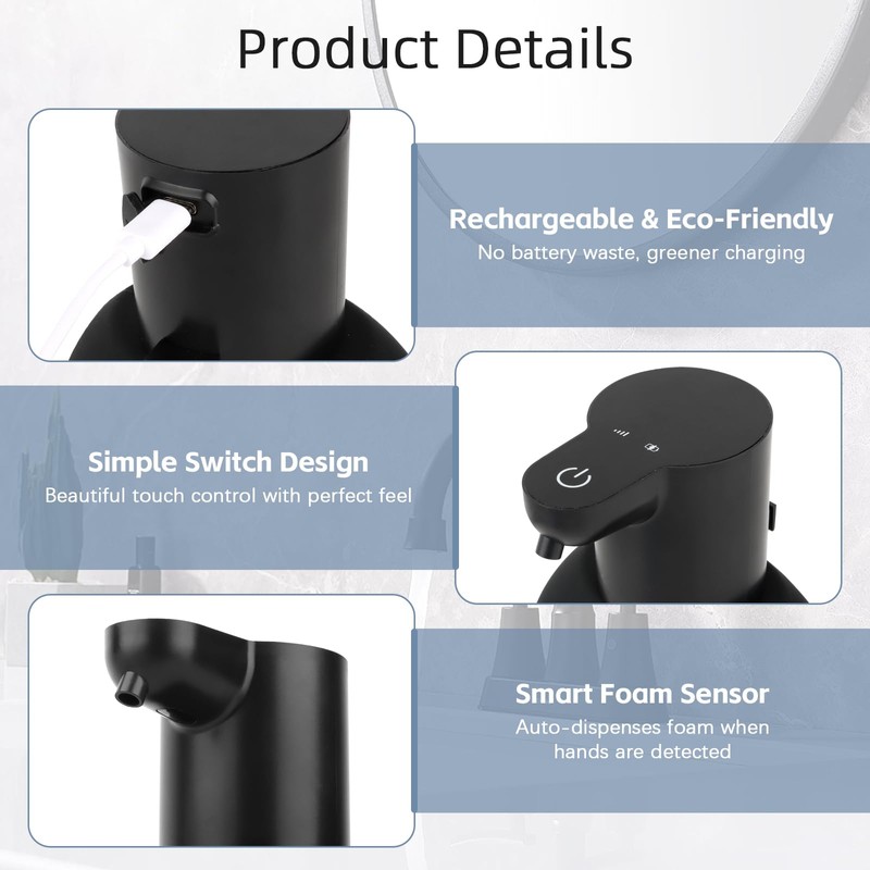 Automatic Soap Dispenser, 420 ml, Wall Mounting, USB C with