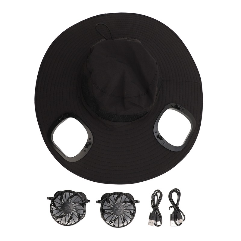 Solar Fan Hat Large Brim Quick Dry Breathable 3 Speeds