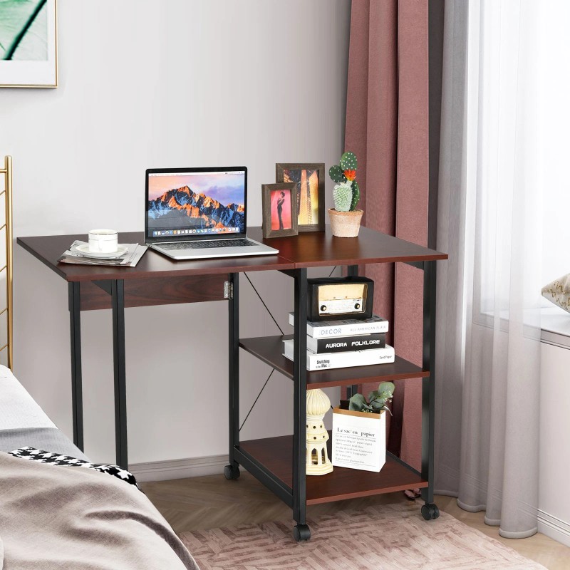 Costway Rolling Computer Desk Folding Writing Office Desk w/ Storage