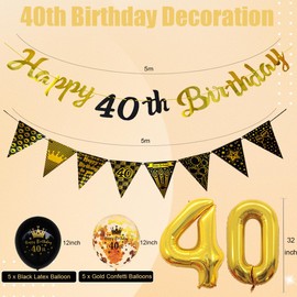 40th Birthday Decorations for Men,Black Gold Birthday King Sash & Balloons & Banner,Birthday Gifts for Men, Birthday Party Prom Decoration For Men (40th)