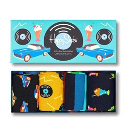 Happy Socks colorful and fun Socks for Men and Women 4-Pack Socks Gift Set (US, Numeric, 9, 11, Regular, Regular, At The Diner)