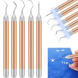 5Pcs Vinyl Weeding Tools Set with LED Light Vinyl Lighted Weeding Pen Tools Straight Weeder Portable Weeding Hook Pin Basic Tool Set for Crafting Silhouettes Cameos DIY