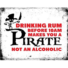 ASSCA Metal Advertising Sign Wall Door Plaque Decorative Tin Metal For Home Office Bar Coffee Shop Pub Shed Man Cave - Rustic Drinking Rum Before 10am makes Pirate Alcoholic Fun Quote