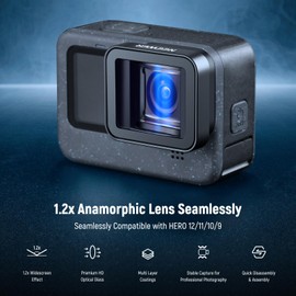 NEEWER 1.2x Anamorphic Lens Compatible with Hero 12 11 10 9 Black, Widescreen Cinematic Effect with Blue Flare, Anti Reflection Multi Coated HD Optical Lens, LS-56