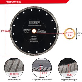 DT-DIATOOL Diamond Cutting Disc 230mm Super Thin Tile Cutting Disc with Turbo Segments for Ceramic Granite Marble Artificial Stone