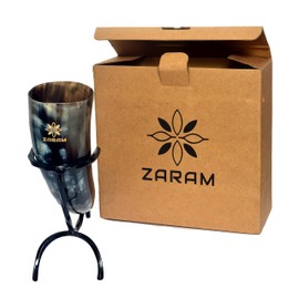Viking Drinking Horns with Metal Stand for Men and Women Horn Viking Stand Drinking Metal Large And Men Set Horns Genuine Beer Horn Handcrafted Viking Horn Cups For Mead By ZARAM