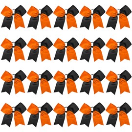 20PCS 8" Large Cheer Bows Orange Black Cheerleading Bows Girl Hair Bows with Ponytail Holder Bow Hair Ties for Cheerleaders SoftbalCompetition Sports