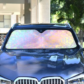Holographic Leopard Rainbow Windshield Sunshade Car Sun Shade Protector for Small Car SUV Front Window