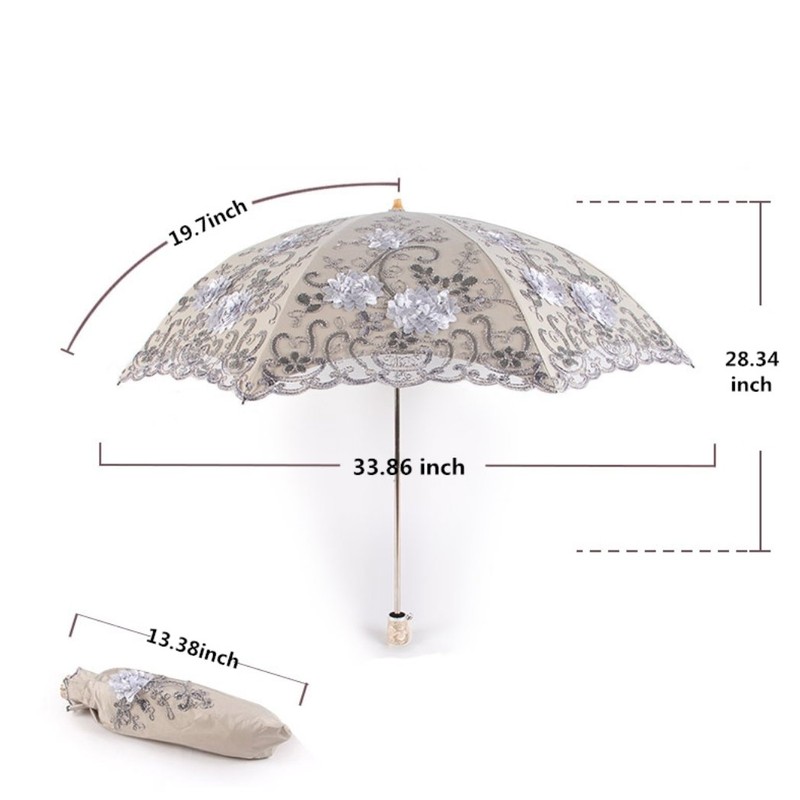 Honeystore Vintage Lace UV Sun Parasol Folding 3D Flower Embroidery