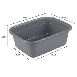 Jnktka 12 Quart Rectangle Plastic Dishpan Basin, 4 Pack Small Dish Tub, Grey