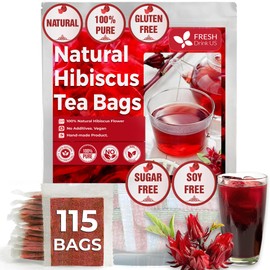 FreshDrinkUS, Premium 115 Hibiscus Flowers Tea Bags, 100% Natural & Pure from Hibiscus Flowers. Loose Flower Hibiscus Herbal Tea. Hibiscus Flower Tea. No Sugar, No Caffeine, No Gluten, Vegan.
