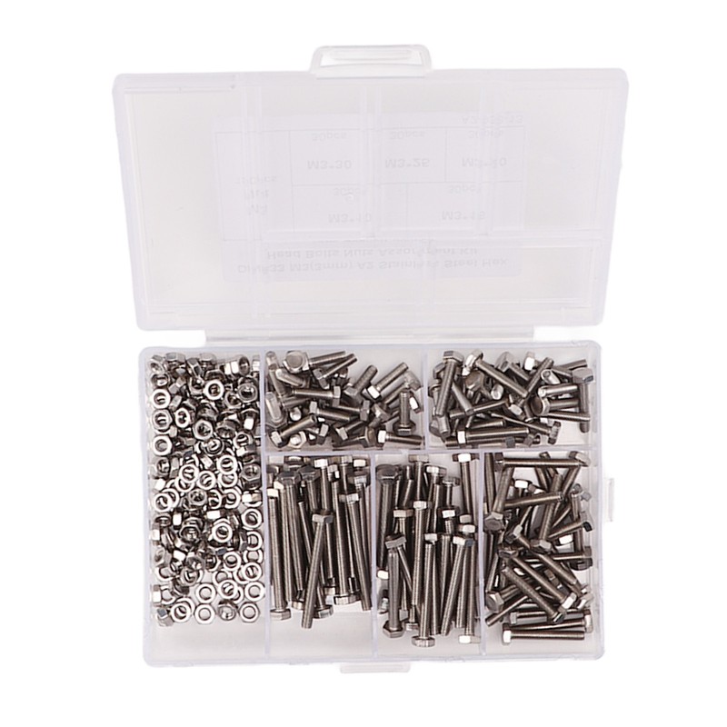 300Pcs M3 Hex Screws Nuts Set with Storage Box Uniform