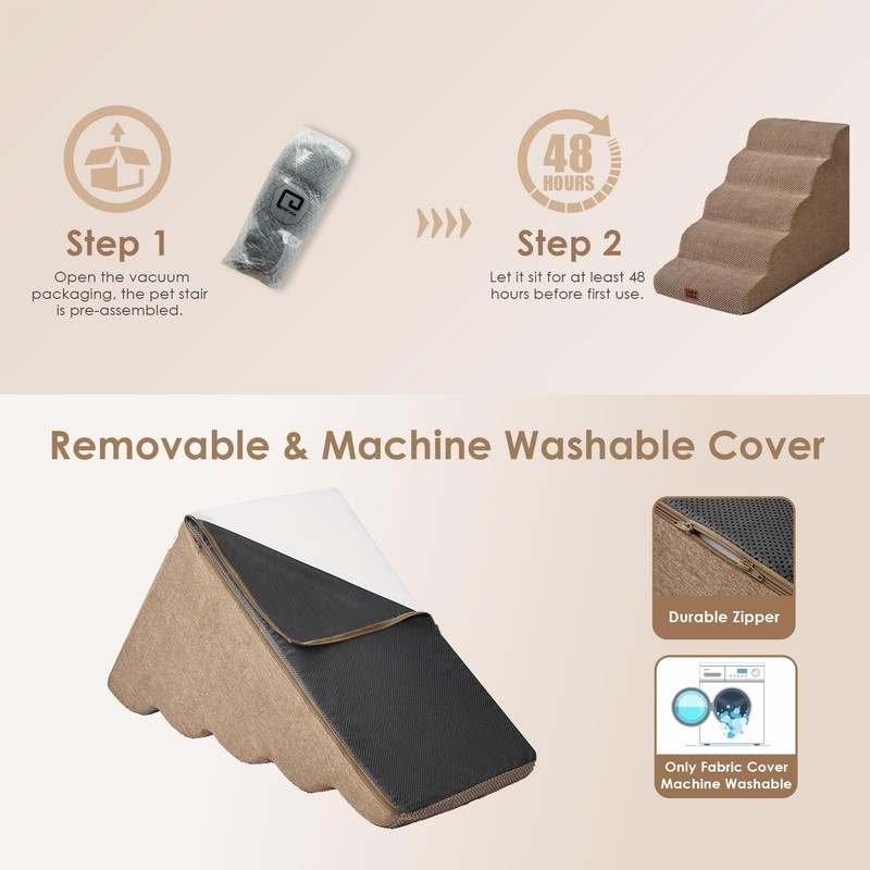 EHEYCIGA Curved Dog Stairs Ramp for High Beds, 5-Step Extra
