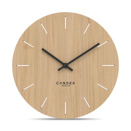 Cander Berlin MNU 2730 E Wall Clock Wood 28 cm Silent Modern Oak Veneer Vintage without Ticking Noises Living Room Analogue Silent