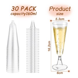 Behiruch Plastic Champagne Glasses, Pack of 30, Plastic Champagne Glasses, 160 ml, Reusable Champagne Glasses for Wedding, Party & Picnic, Transparent and Durable