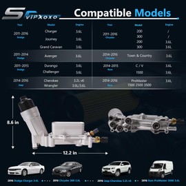 926-876 Aluminum Engine Oil Cooler Oil Filter Housing for 2011-2016 3.6L Dodge Challenger Charger Durango Grand Caravan Avenger Journey, Grand Cherokee Wrangler, Chrysler 200 300 Town Country, Ram
