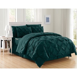 Elegant Comfort Luxury Softest, Coziest 8-Piece Bed-in-a-Bag Comforter Set - Silky Soft Complete Set Includes Bed Sheet Set with Double Sided Storage Pockets, Full/Queen, Marine