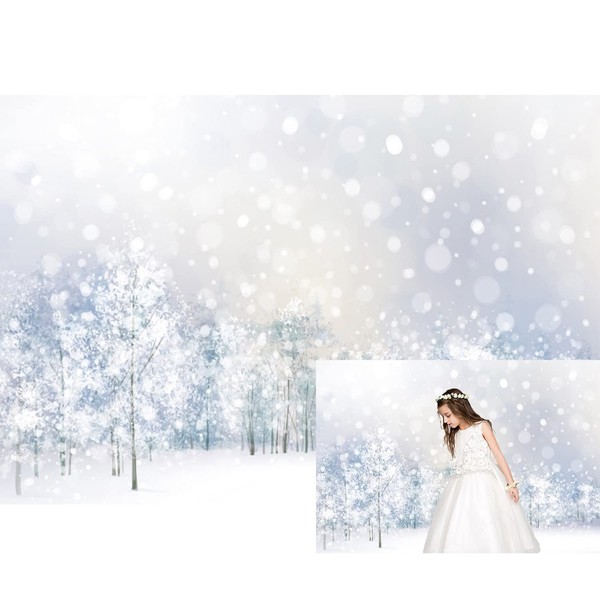 OERJU 12x10ft Winter Forest Backdrop Glitter Bokeh Snowflake Photography Background