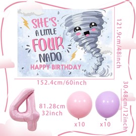 LaVenty Fournado Birthday Party Decorations for Girls Tornado 4th Birthday Party Supplies Four Nado Banner for Girls 4th Birthday Decor Balloons