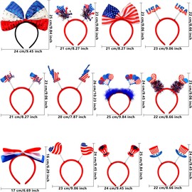 Cotiny 12 Pieces Patriotic Headbands Fourth 4th of July Head Boppers Headband American Flags Stars Headbands for Independence Day Celebration Parade Party Supplies