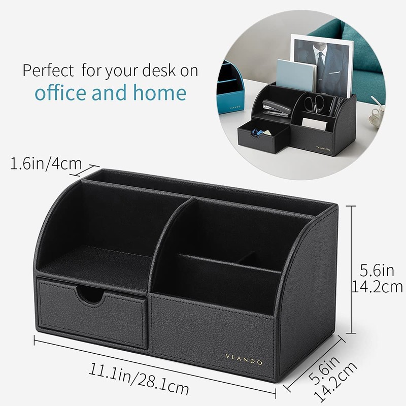 Vlando Office Desk Organizer Leather Desktop Organizer Caddy with Drawer