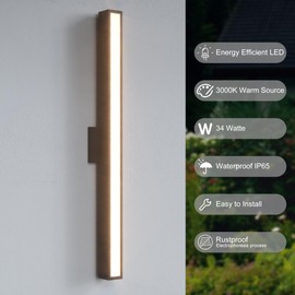 Lawyettle 36 Inch Long Modern LED Wall Light with Water Ripple Glass, Exterior Waterproof Wall Sconce Light Fixtures, Rectangular Wall Porch Lights for Front Door, Patio, House Garage, Black