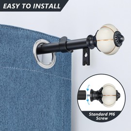 Ceramic Curtain Rods for Windows 48 to 84 Inch,1 Inch Adjustable Telescoping Drapery Rod Heavy Duty Window Treatment Single Curtain Rod Set for Bedroom,Black Beige