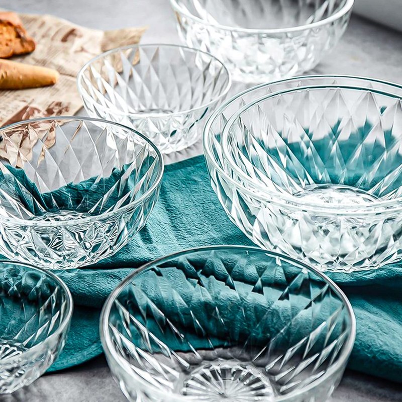 Le'raze Glass Diamond Design Bowl - Decorative Centerpiece for Kitchen