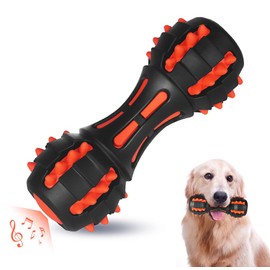 AUSCAT Dog Toy, Chew Toy, Natural Rubber Dog Toy, Squeaky for Medium and Large Dogs, Dumbbell Shape, Black