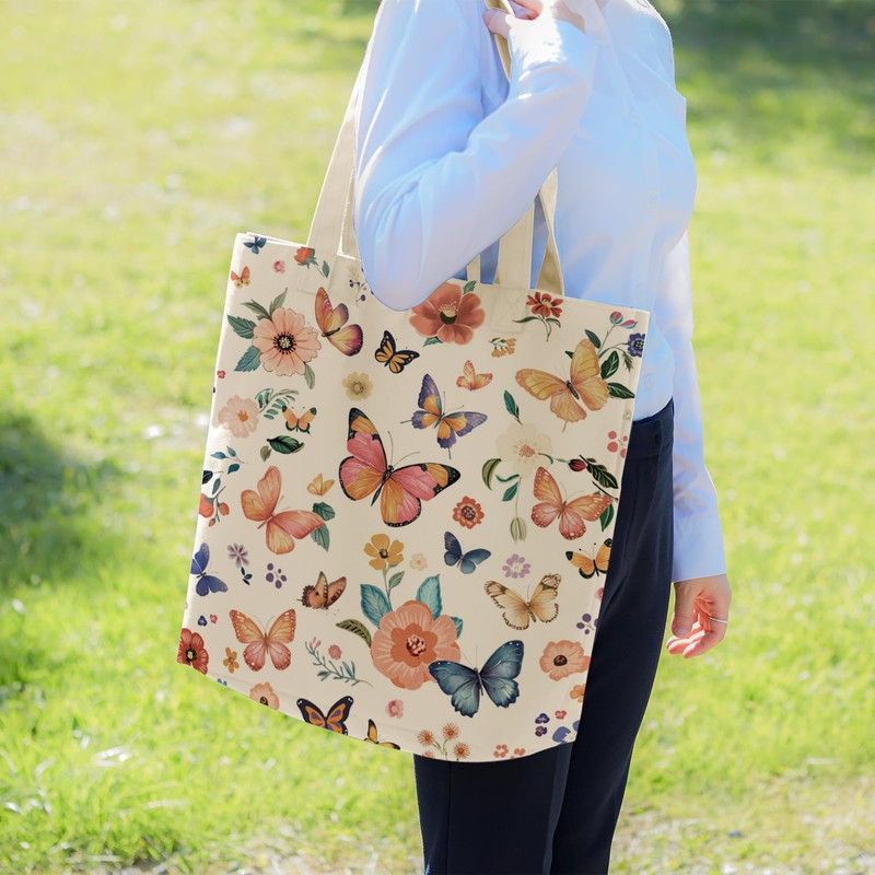Louise Maelys Butterfly Floral Canvas Tote Bag For Women with