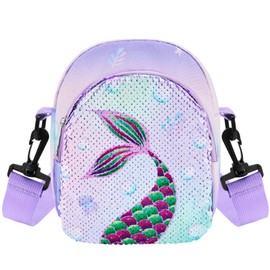 WAWSAM Girls Mermaid Crossbody Bags Small Kids Cross Body Bags Sparkly Sequins Crossbody Bags with Adjustable Straps for Little Girls Daily Use Kids Mermaid Gifts Girls Birthday Gift