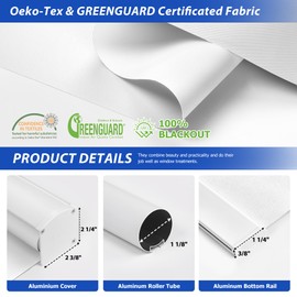 LazBlinds Cordless Roller Shades, Free-Stop Blackout Roller Blinds with Cassette Valance, Thermal Insulated UV Protection Waterproof, Roll Up Blinds for Windows, 31'' W x 72'' H, White