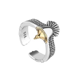 Vintage Eagle Stackable Ring for Women Girls Cool Bird Chunky Wide Open Adjustable Statement Finger Band Silver Plated Knuckle Joints Rings Fashion Christmas Birthday Jewelry Gifts (Gold)
