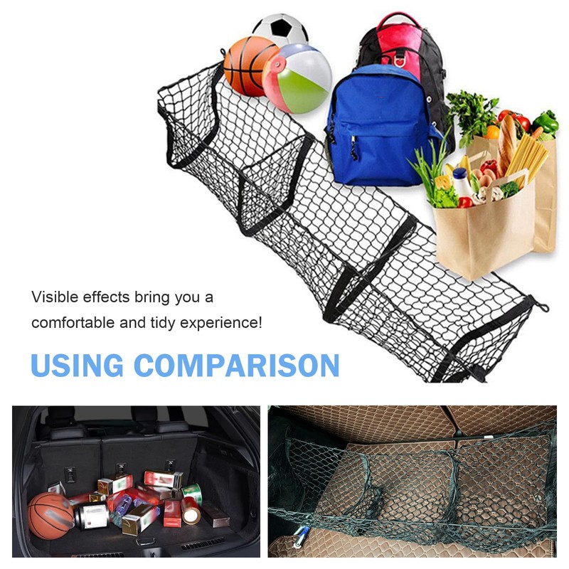 Ferianl Heavy Duty Mesh Cargo Net, Expandable 3 Pocket Trunk