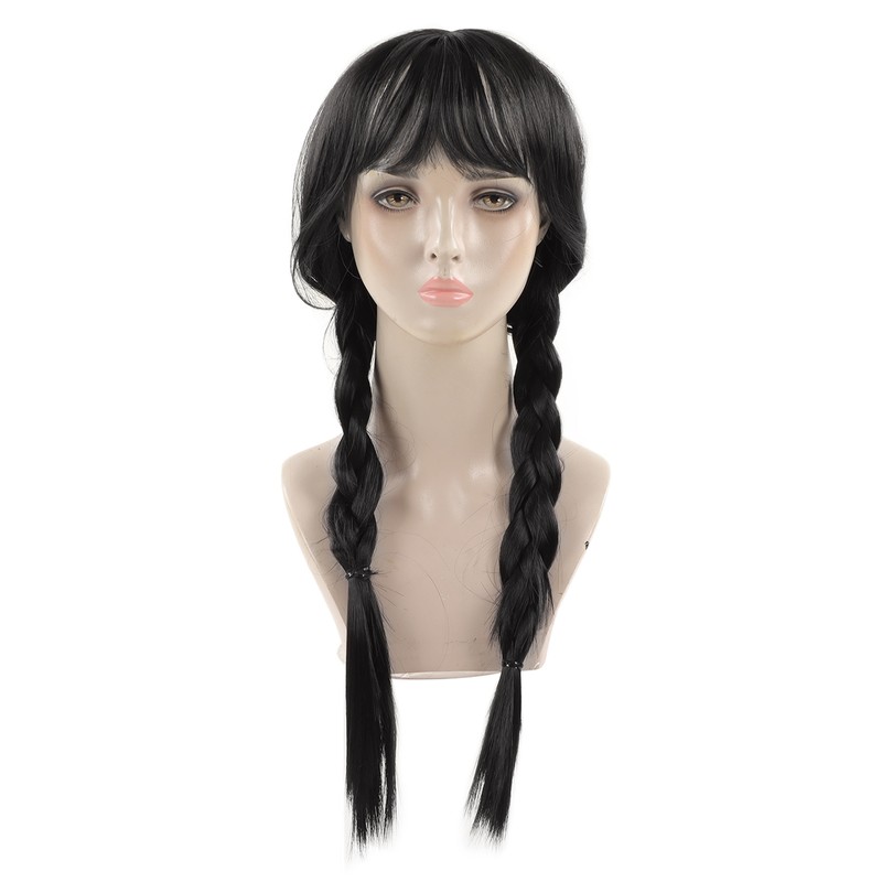 Black Long Double Braid Wig Synthetic Simulated Scalp Heat Resistant