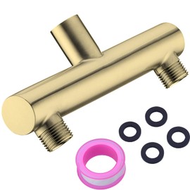 TRUSTMI Double Shower Head Manifold Splitter 2 Way Shower Arm Diverter Dual Outlet Adapter for 2 Showerheads, Brushed Gold