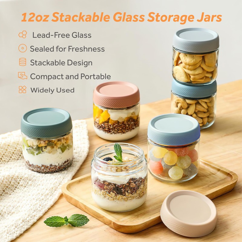 MOLADRI 4 Pack Glass Clear Storage Canister with Airtight Lid,