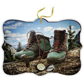 Sam Sandor - Hiking Boots You're The with Compass Pink - Fancy Christmas Ornament with String -Rearview Mirror Hanging Accessory, Car Accessories