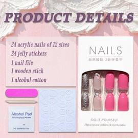 Pink Press on Nails Medium Coffin SWEKKE French Tip Fake Nails Full Cover Flower False Nails with Designs Sliver Glitter Glossy Glue on Nails Manicure Artificial Acrylic Nails for Women Girls 24Pcs