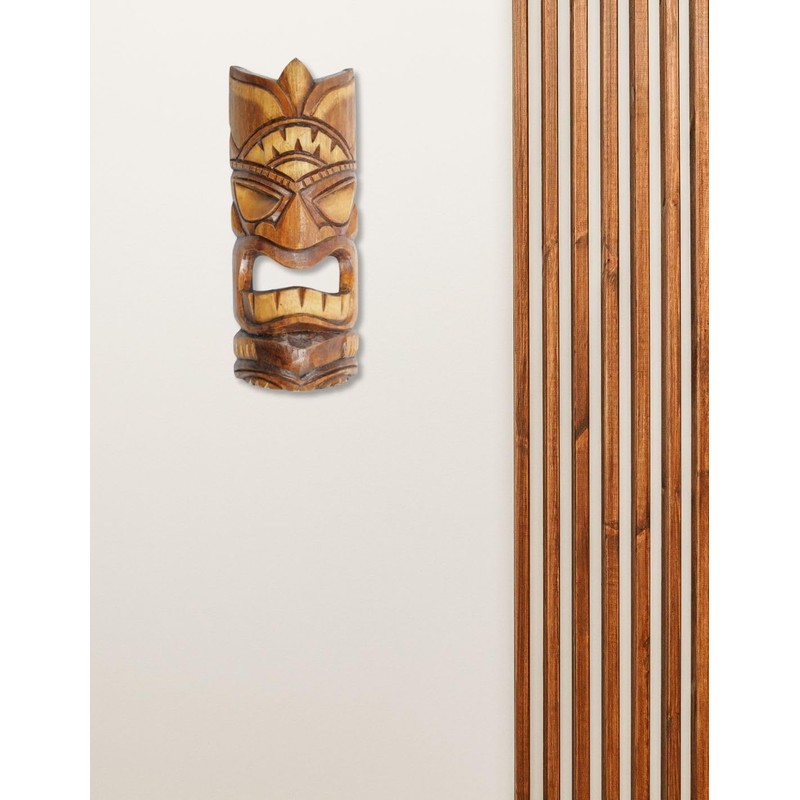 Artisanal Tiki Mask Height 30 cm Wooden Traditional Style Decorative