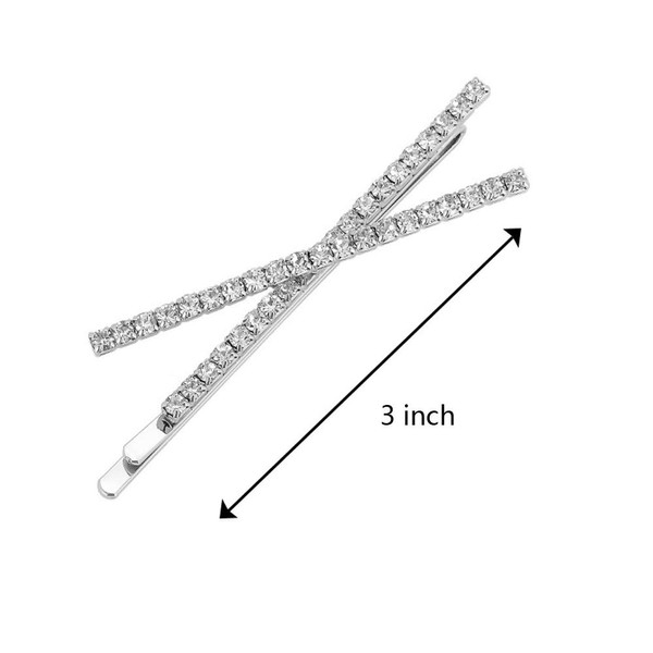 OBTANIM 2 Pcs X Shaped Crystal Hair Pins Cute Metal Shiny Hair Clip Rhinestone Bobby Pin Sparkly Barrette for Women Girls Styling Accessories (Silver)