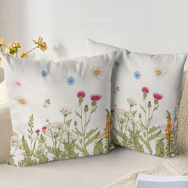 XPHZZL Cushion Covers Set of 2 Pack 40 x 40 cm - Soft Colored Wildflowers Pattern Decorative Pillow Covers for Sofa Bed Garden Outdoor Spring Decor with Invisible Zipper 16 x 16 Inch
