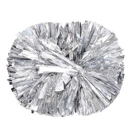 Danzcue 2PCS 14 Inch Metallic Cheerleading Pom Poms with Baton Handle for Party, Cheer Sports, Silver