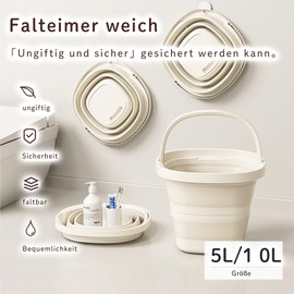 Foldable Bucket, 5L/10L, PP + TPR Material, White, Space-Saving, Foldable (Cream, 5L)