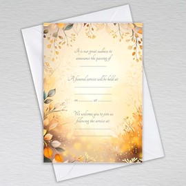 Pack of Funeral Invitation Cards with Envelopes Announcement Invites: Autumn Leaves Funeral Invitations (Pack of 20 with Envelopes)