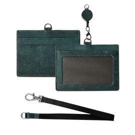 Kawaoto ID Card Holder, Name Holder, Men's, Genuine Leather, Horizontal Type, Pueblo Leather, Reel Included, Double-Sided, Neck Hanging, 3 Card Storage, Adjustable Straps, Employee ID Case, Name Tag