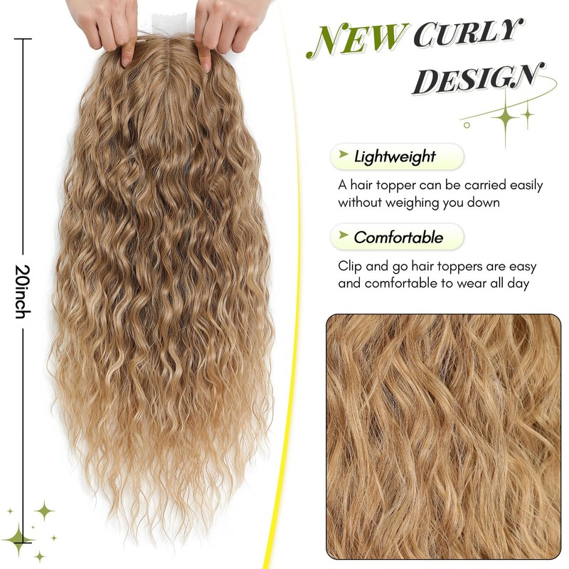 20" Curly Hair Topper for Women, Instant Style Transformation