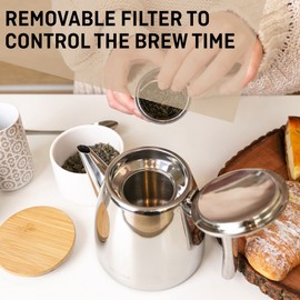 VeoHome VeoHome Stainless Steel Tea Pot with Infuser - Keeps Heat Thanks to its Double Wall, Silver (1 Liter (34 oz))