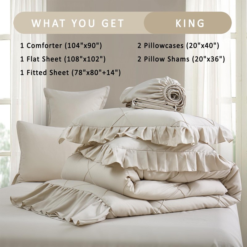 Beige King Size Comforter Set, Bed in a Bag 7