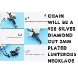 Fashion Jewelry BLACK CROSS URN ASHES FAMILY or PET QUOTE charm DIAMOND Cut 925 Silver 26" chain